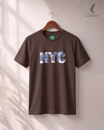 Brown Over Size Printed Cotton T-Shirt