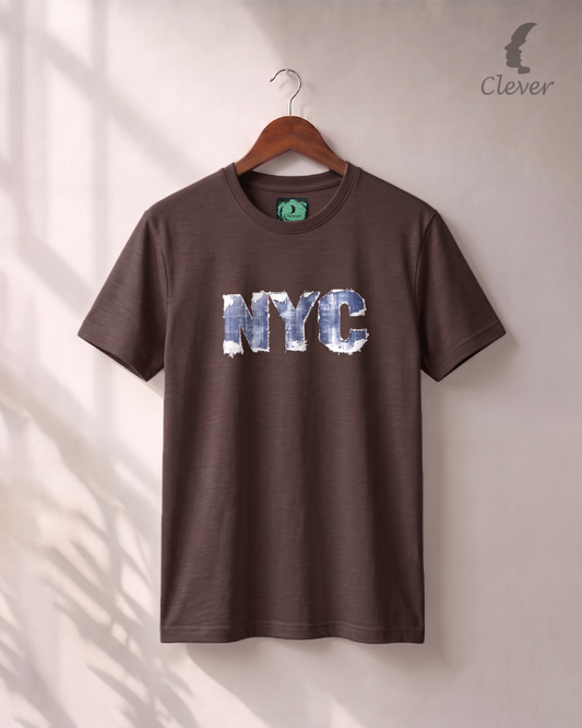 Brown Over Size Printed Cotton T-Shirt