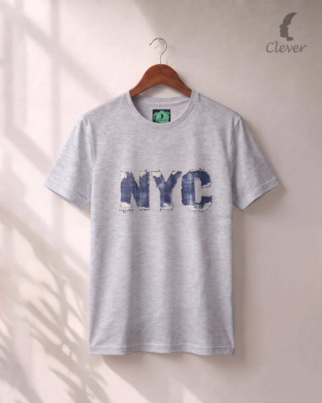 Grey Over Size Printed Cotton T-Shirt