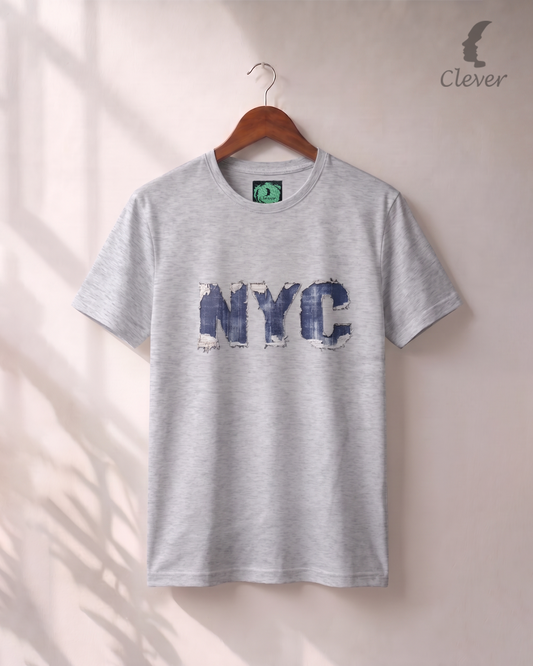 Grey Over Size Printed Cotton T-Shirt