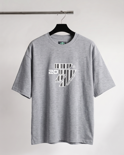 Grey Over Size Printed Cotton T-Shirt