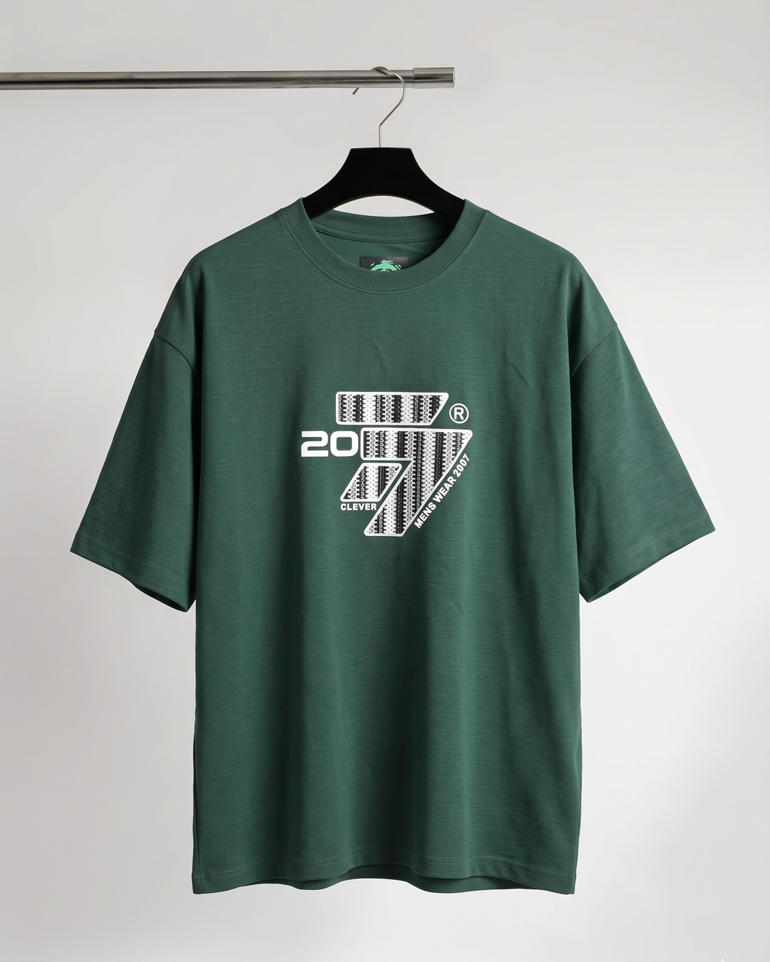 Olive Over Size Printed Cotton T-Shirt