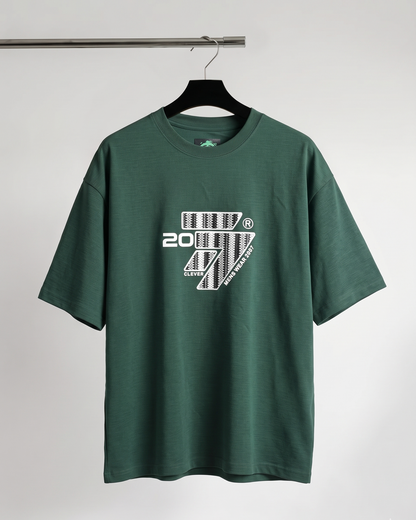 Olive Over Size Printed Cotton T-Shirt