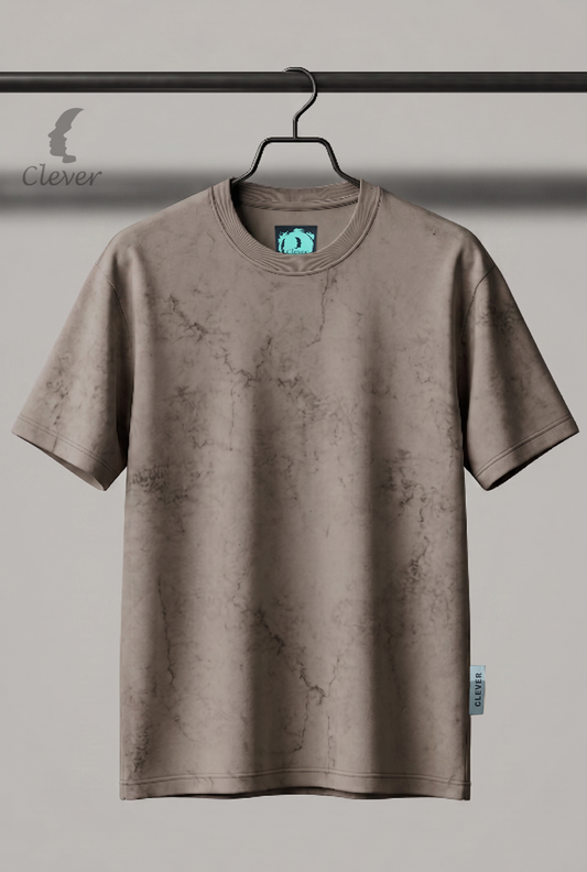 Camel Acid Wash Black Over Size Cotton T-Shirt