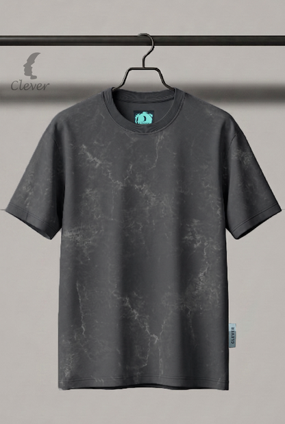 Iron Grey Acid Wash Black Over Size Cotton T-Shirt