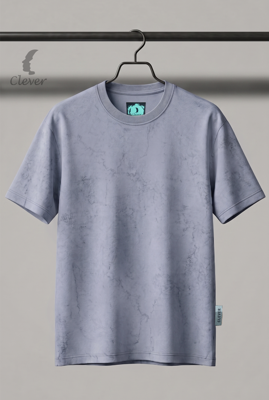 Grayish Blue Acid Wash Black Over Size Cotton T-Shirt