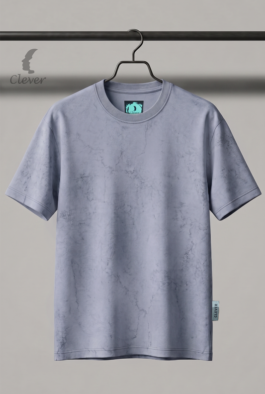 Grayish Blue Acid Wash Black Over Size Cotton T-Shirt