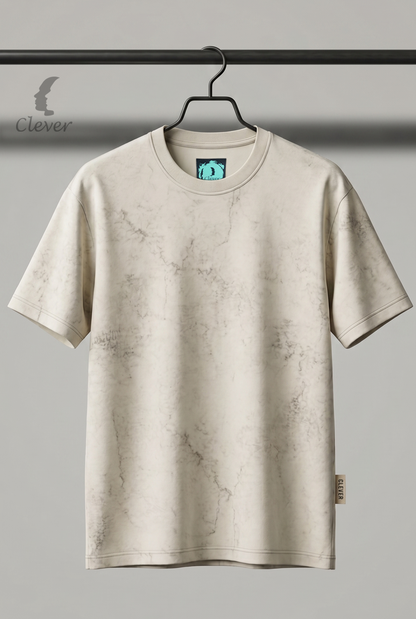 Beige Acid Wash Black Over Size Cotton T-Shirt