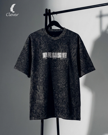 Black Printed Over Size Round Cotton T-Shirt