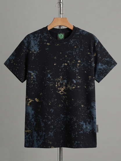 Black Printed Round Cotton T-Shirt