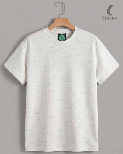 White Over Size Textured Cotton T-Shirt