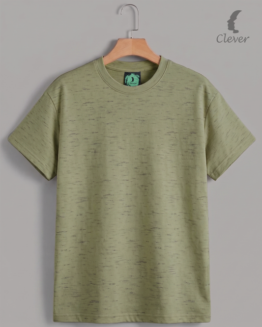 Khaki Over Size Textured Cotton T-Shirt