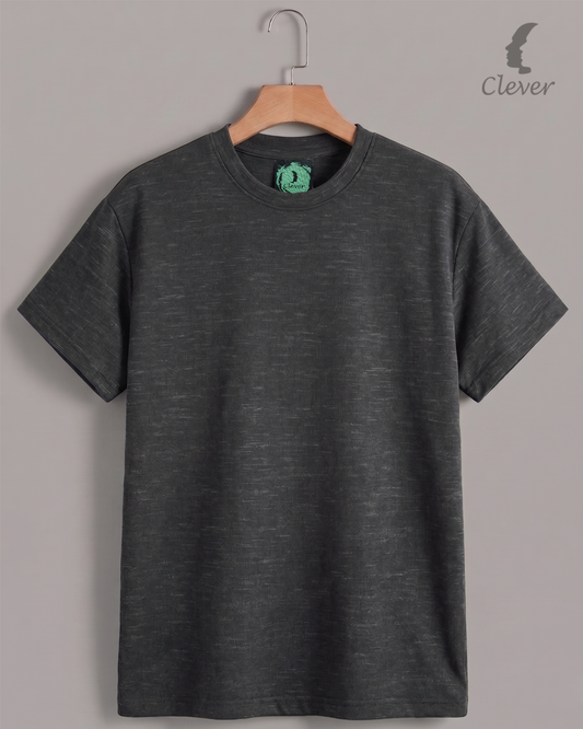 Black Over Size Textured Cotton T-Shirt
