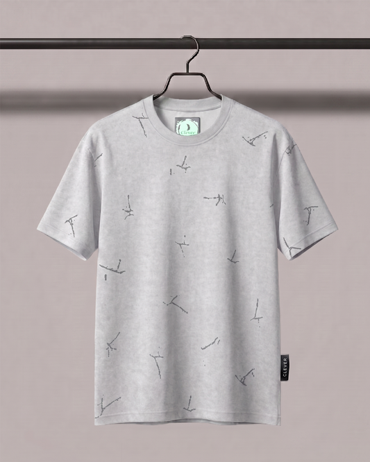 Light Grey Crew Neck Printed Cotton T-Shirt
