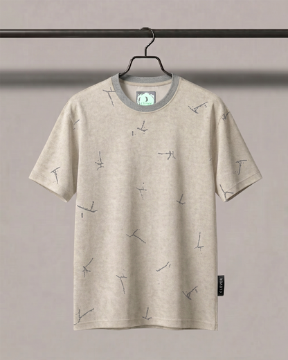 Beige Crew Neck Printed Cotton T-Shirt