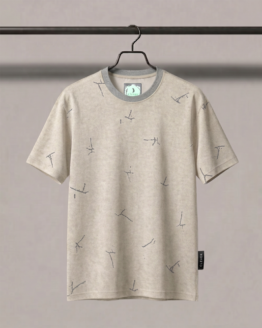 Beige Crew Neck Printed Cotton T-Shirt