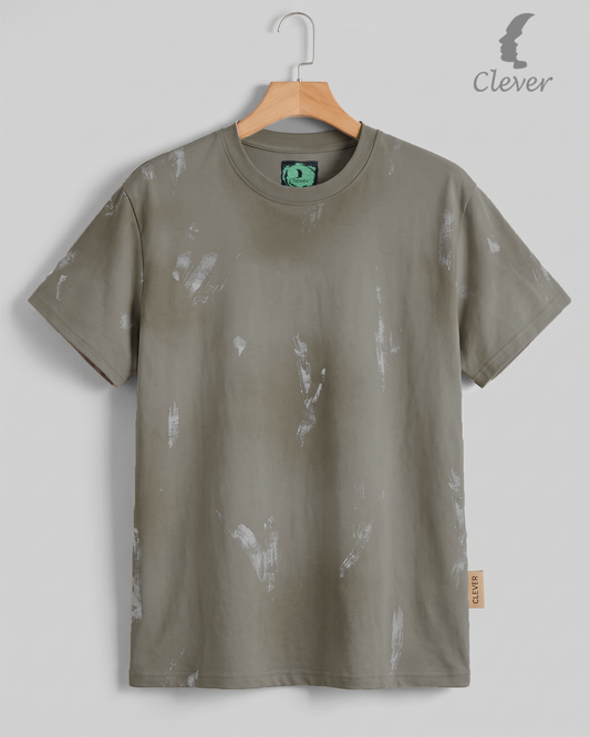 Camel Over Size Textured Cotton T-Shirt