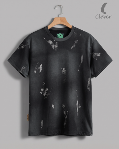 Black Over Size Textured Cotton T-Shirt