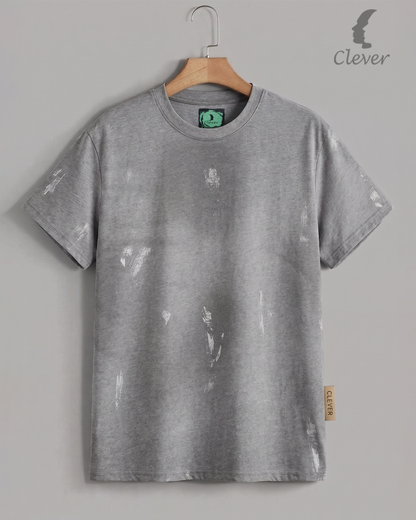 Grey Over Size Textured Cotton T-Shirt