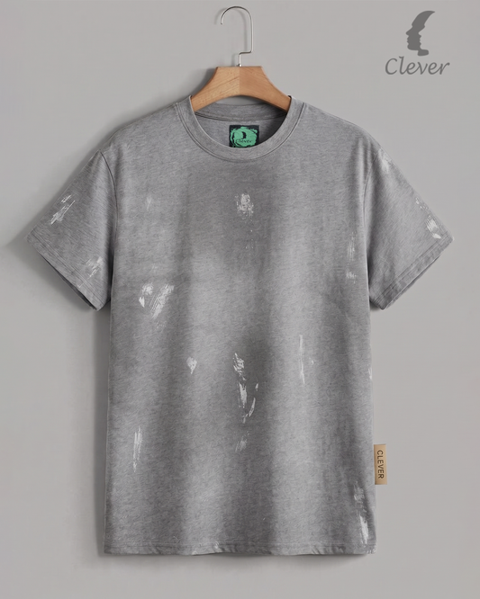 Grey Over Size Textured Cotton T-Shirt