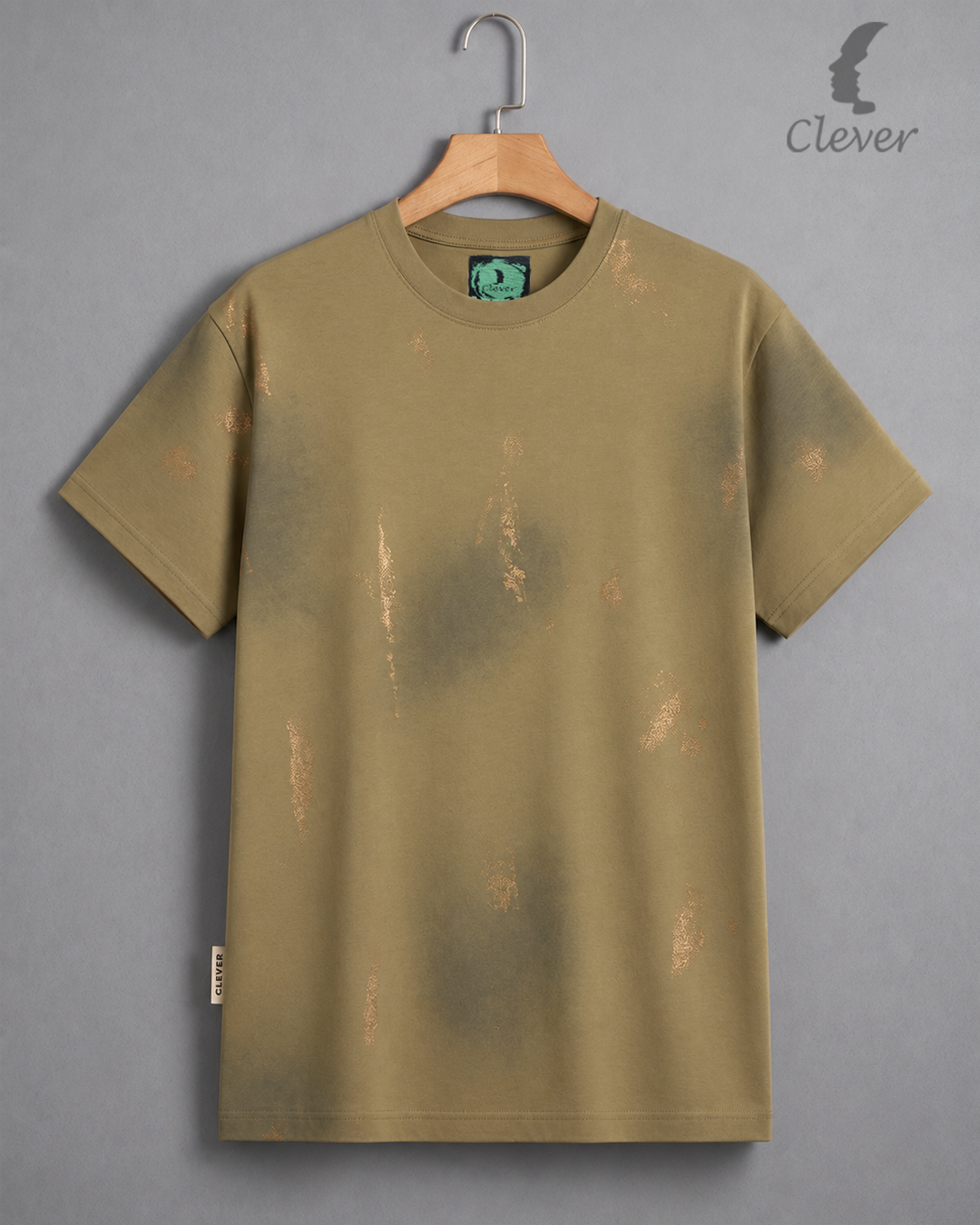 Olive Khaki Over Size Textured Cotton T-Shirt