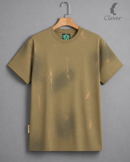 Olive Khaki Over Size Textured Cotton T-Shirt
