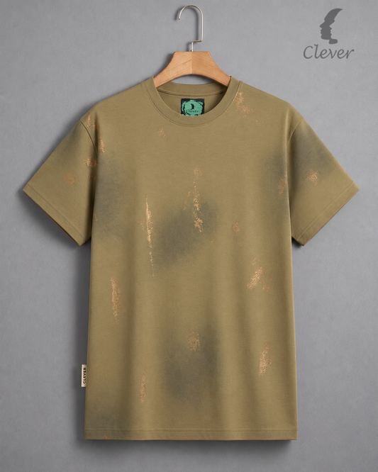 Olive Khaki Over Size Textured Cotton T-Shirt