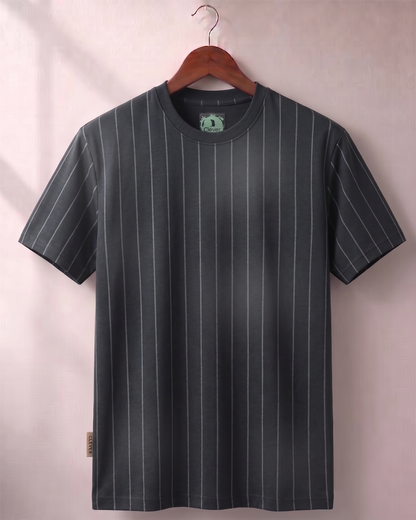 Black Over Size Vertical Stripe Cotton T-Shirt