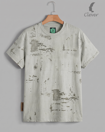 Beige Over Size Textured Cotton T-Shirt