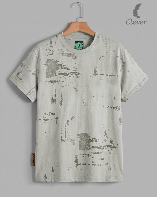 Beige Over Size Textured Cotton T-Shirt