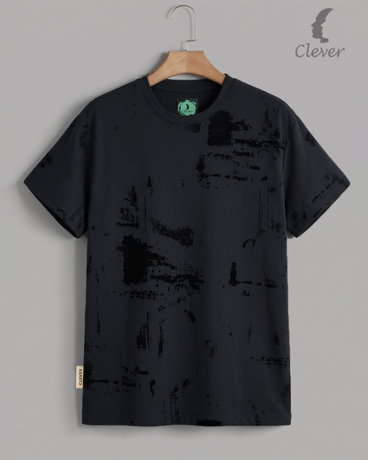 Black Over Size Textured Cotton T-Shirt