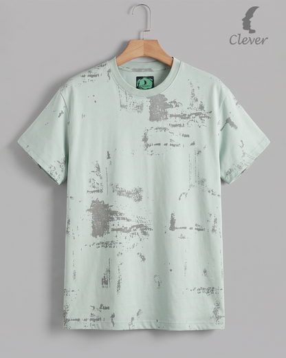Mint Green Over Size Textured Cotton T-Shirt