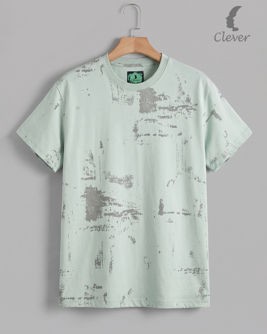 Mint Green Over Size Textured Cotton T-Shirt