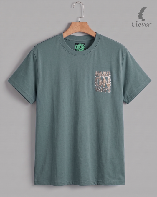 Sage Green Over Size Printed Cotton T-Shirt