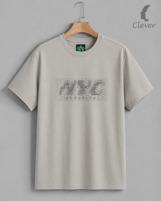 Beige Over Size Printed Cotton T-Shirt