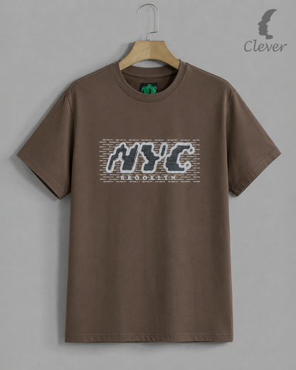 Brown Over Size Printed Cotton T-Shirt