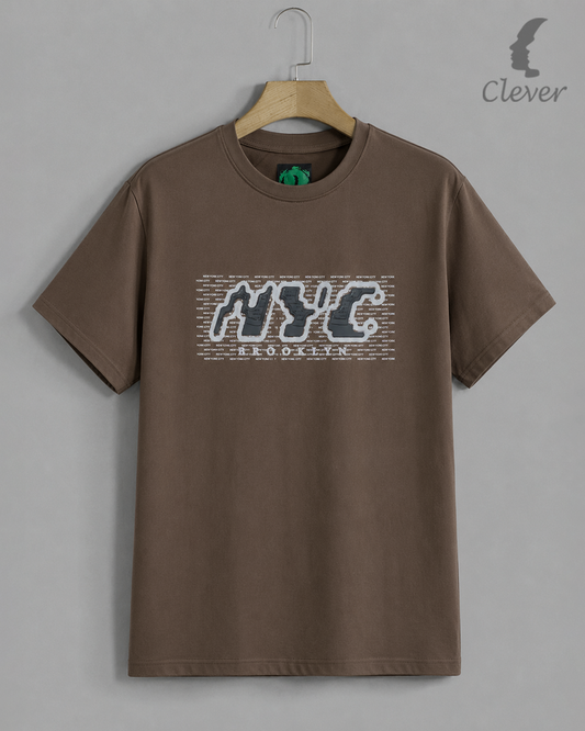 Brown Over Size Printed Cotton T-Shirt