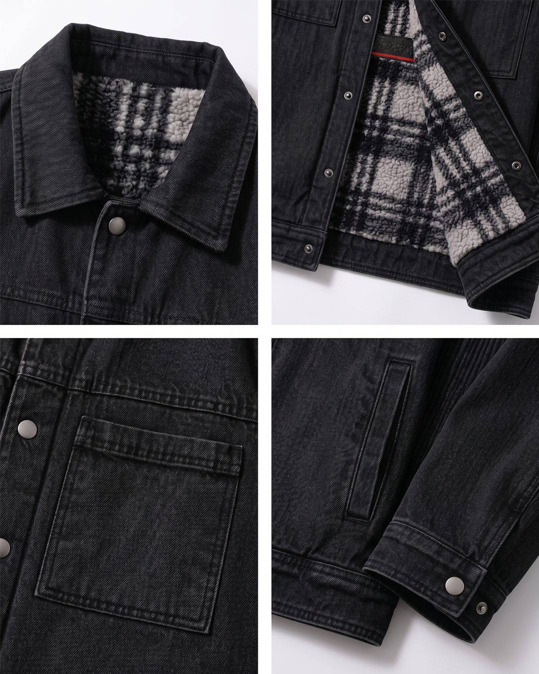 Black stone Sherpa-Lined Denim Jacket