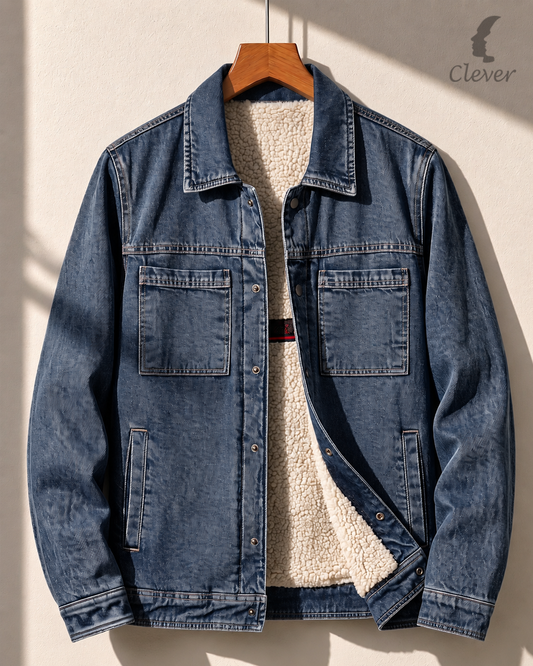 blue Sherpa-Lined Denim Jacket