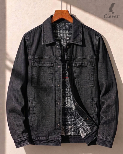 Black Sherpa-Lined Denim Jacket