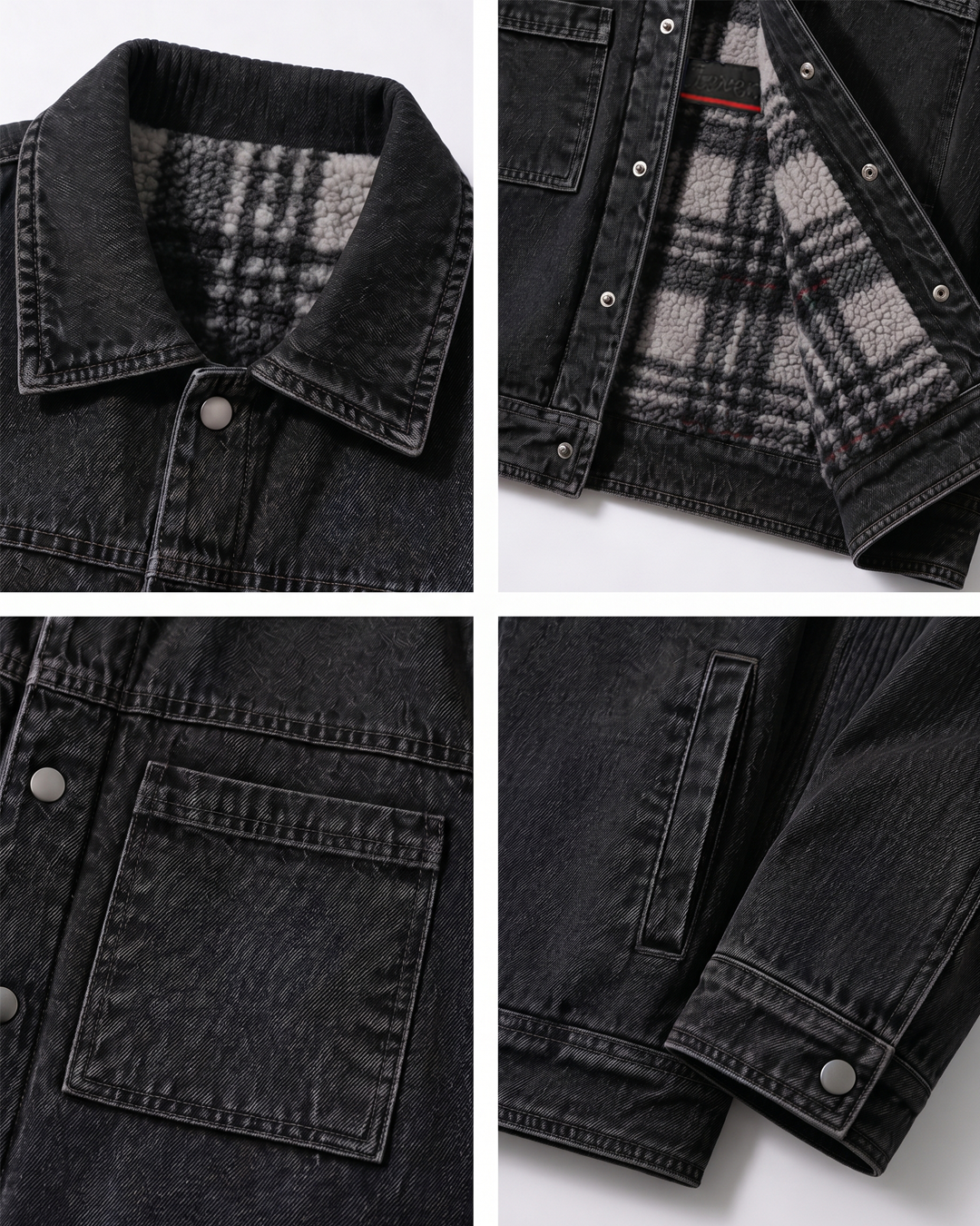 Black Sherpa-Lined Denim Jacket