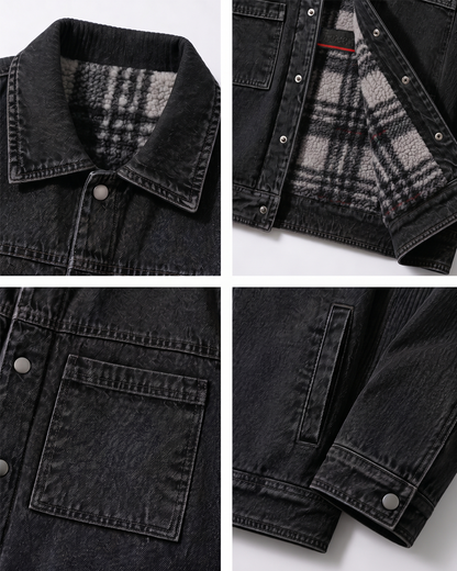 Black Sherpa-Lined Denim Jacket