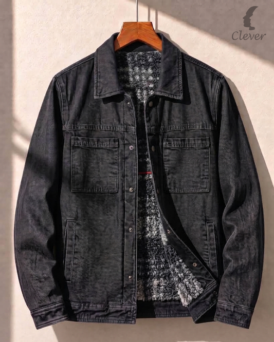 blue Sherpa-Lined Denim Jacket