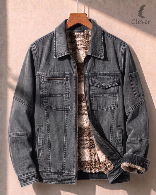 Black Sherpa-Lined Denim Jacket