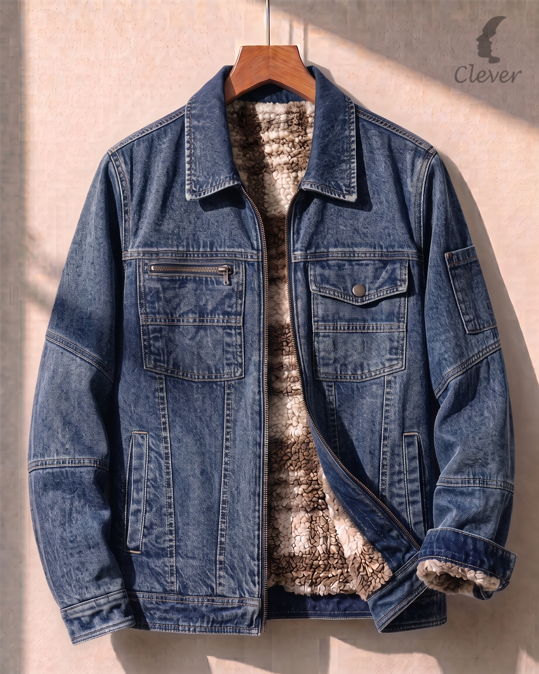 dark blue Sherpa-Lined Denim Jacket