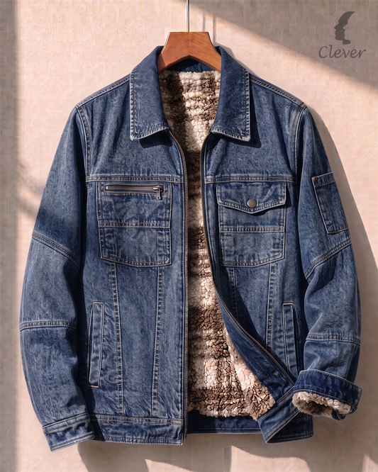 dark blue Sherpa-Lined Denim Jacket