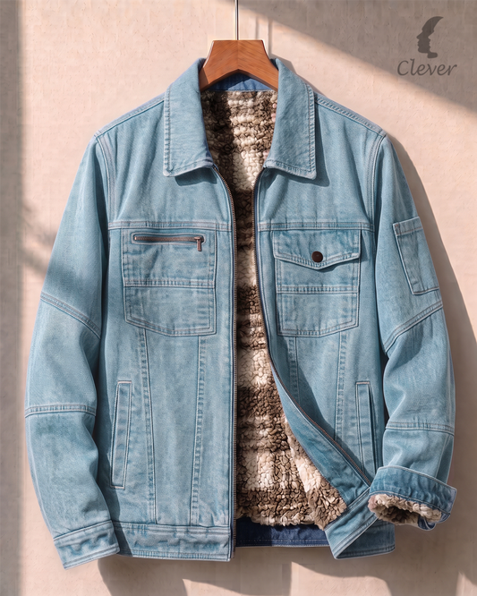 blue Sherpa-Lined Denim Jacket