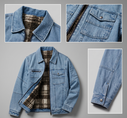 blue Sherpa-Lined Denim Jacket