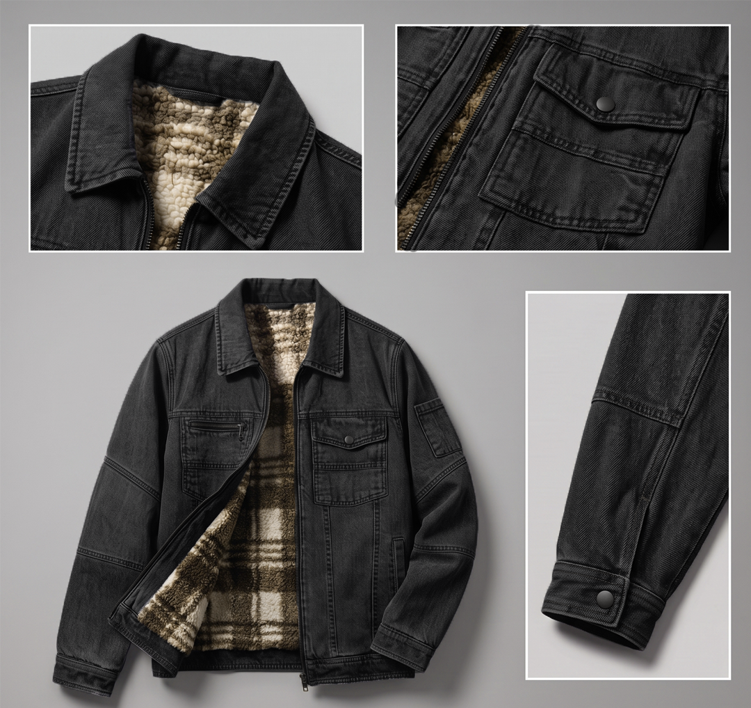 Black Sherpa-Lined Denim Jacket