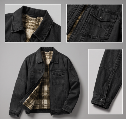 Black Sherpa-Lined Denim Jacket